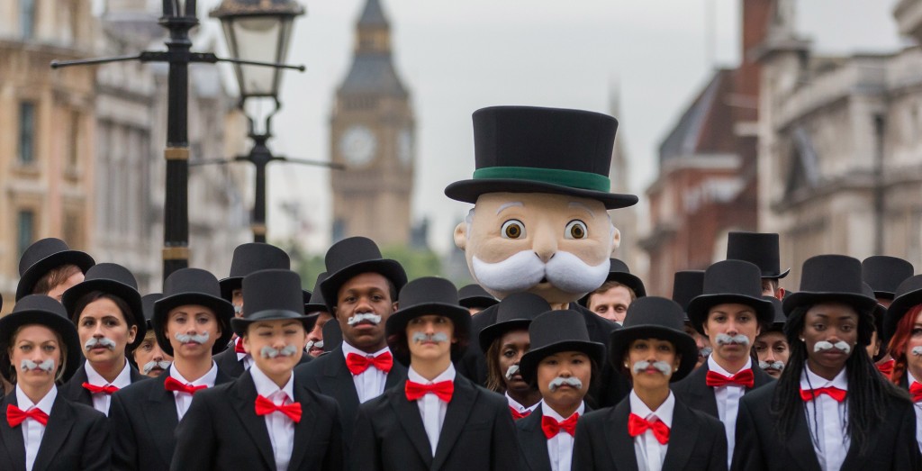 Monopoly fans dressed as the boardgame's avatar in London