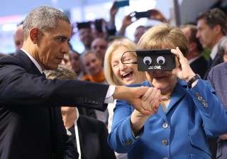 Barack Obama and Angela Merkel at a German trade fair