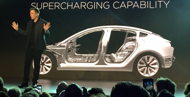 Tesla CEO Elon Musk speaks at the unveiling of the Model 3