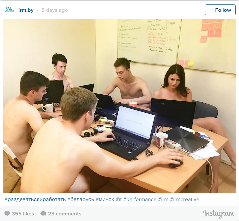 Naked office workers in Belarus