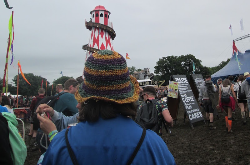 A Glastonbury festival-goer