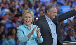 Hillary Clinton and Tim Kaine at a rally in Miami