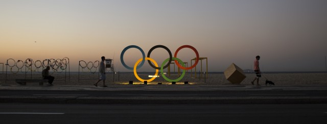 A sculpture of the Olympic rings in Rio