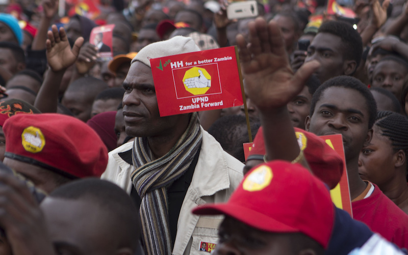 A crowd of government supporters in Zambia