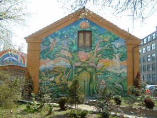 A mural on a building in Christiania
