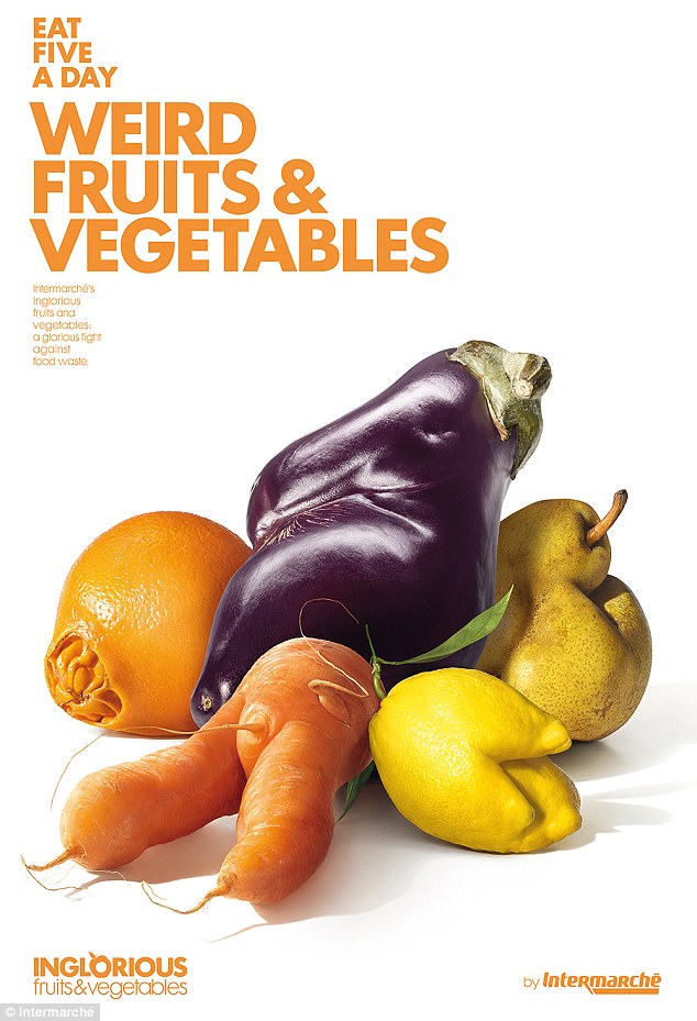 A poster for Intermarche's ugly fruit and veg campaign