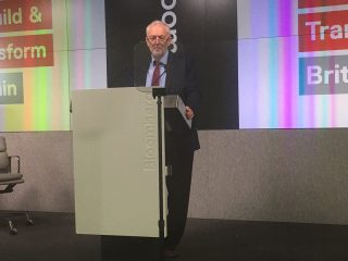 Jeremy Corbyn gives a speech at Bloomberg in London
