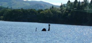 A suspected sighting of the Loch Ness Monster