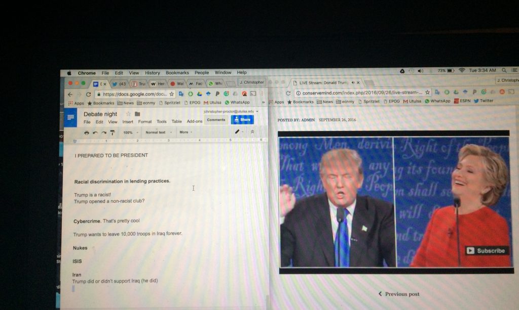 A computer screen showing the live stream of US presidential debate