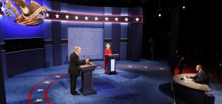 Donald Trump and Hillary Clinton on stage