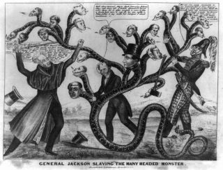 Andrew Jackson fighting a hydra