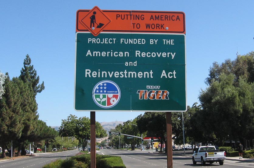 A sign promoting the Recovery Act