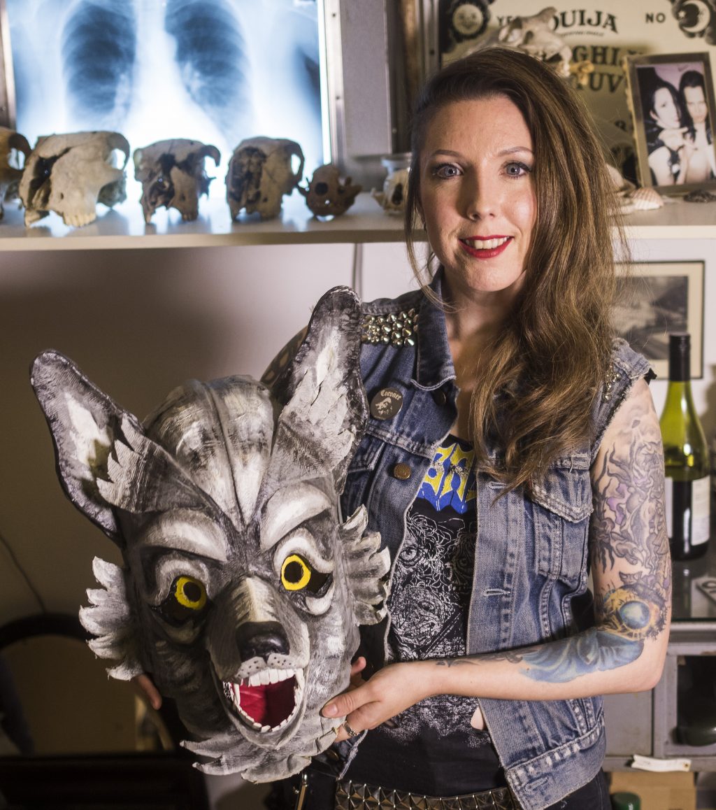 Ruth with a model wolf's head