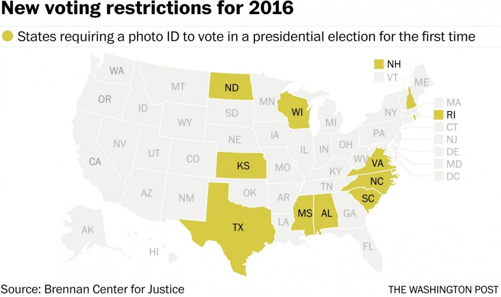 Map of states with new voter ID laws