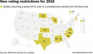 Map of states with new voter ID laws