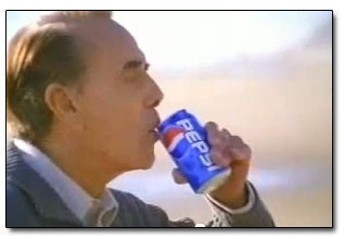 Bob Dole drinking Pepsi for a commercial.