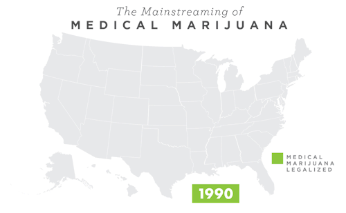 Map of legal weed in USA in 2014.
