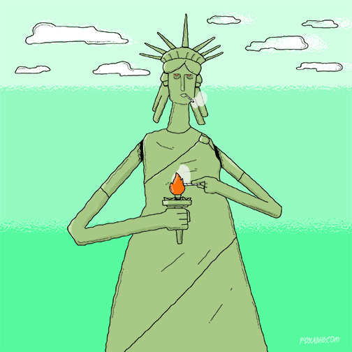 Animation of Statue of Liberty smoking weed.