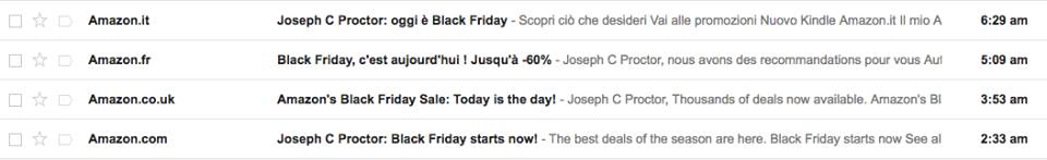 Amazon emails in different languages