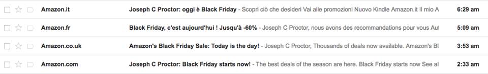 Amazon emails in different languages