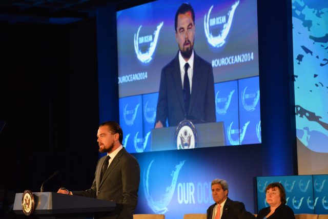 Leonardo DiCaprio gives a speech at the Our Ocean Conference.