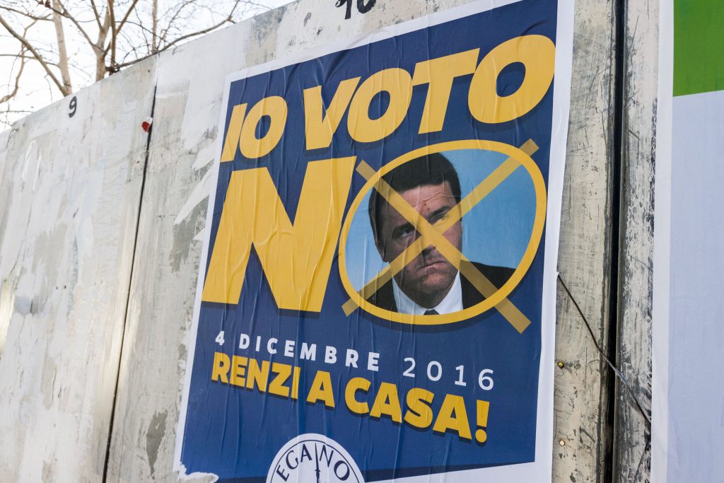 Poster saying to vote no on the Italian referendum