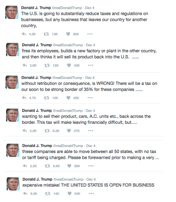 Screen shot of Trump's tweets