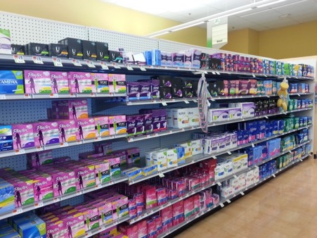 Tampon aisle in store