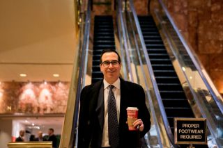 Steven mnuchin holding coffee