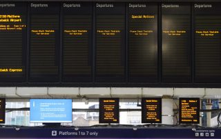 Departure boards, Southern Rail strikes.