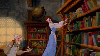 Belle in bookstore